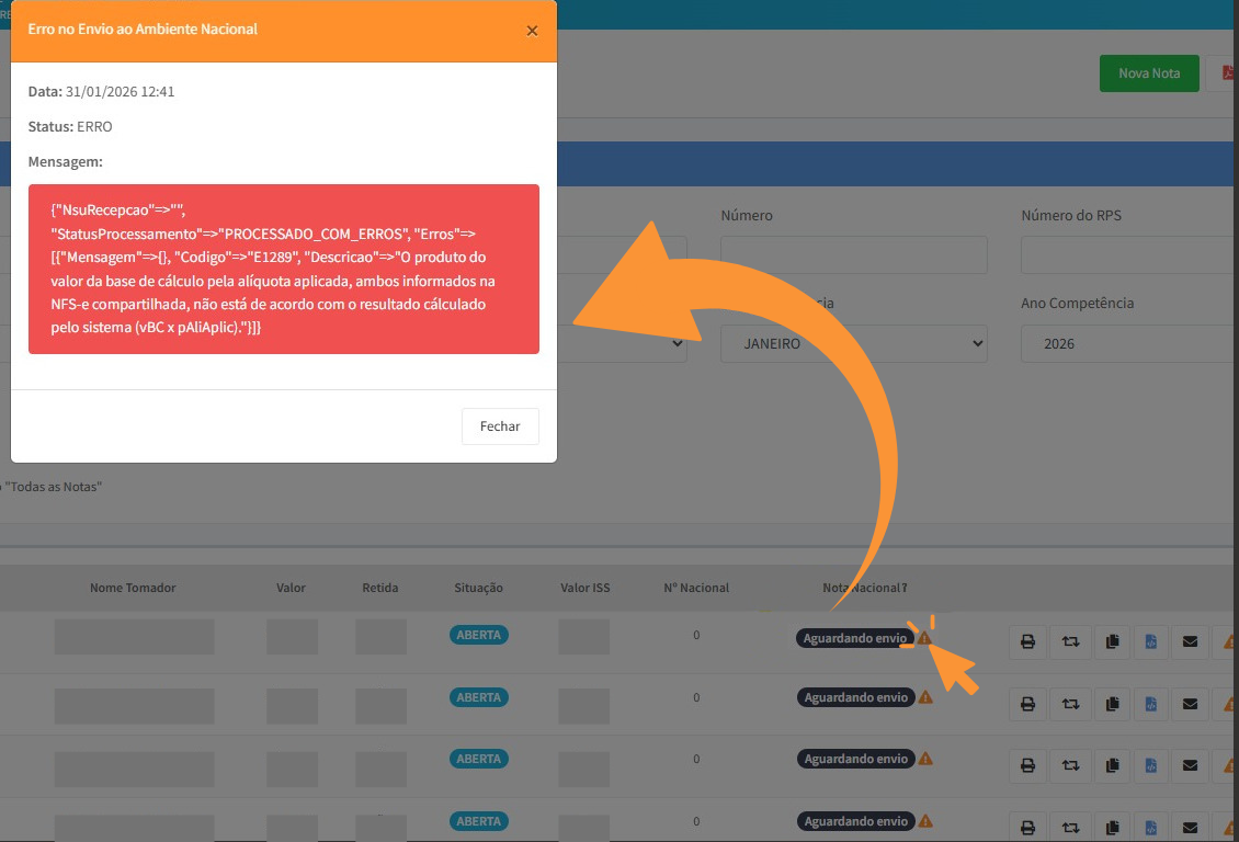 Tela da prefeitura com erro SpeedGov